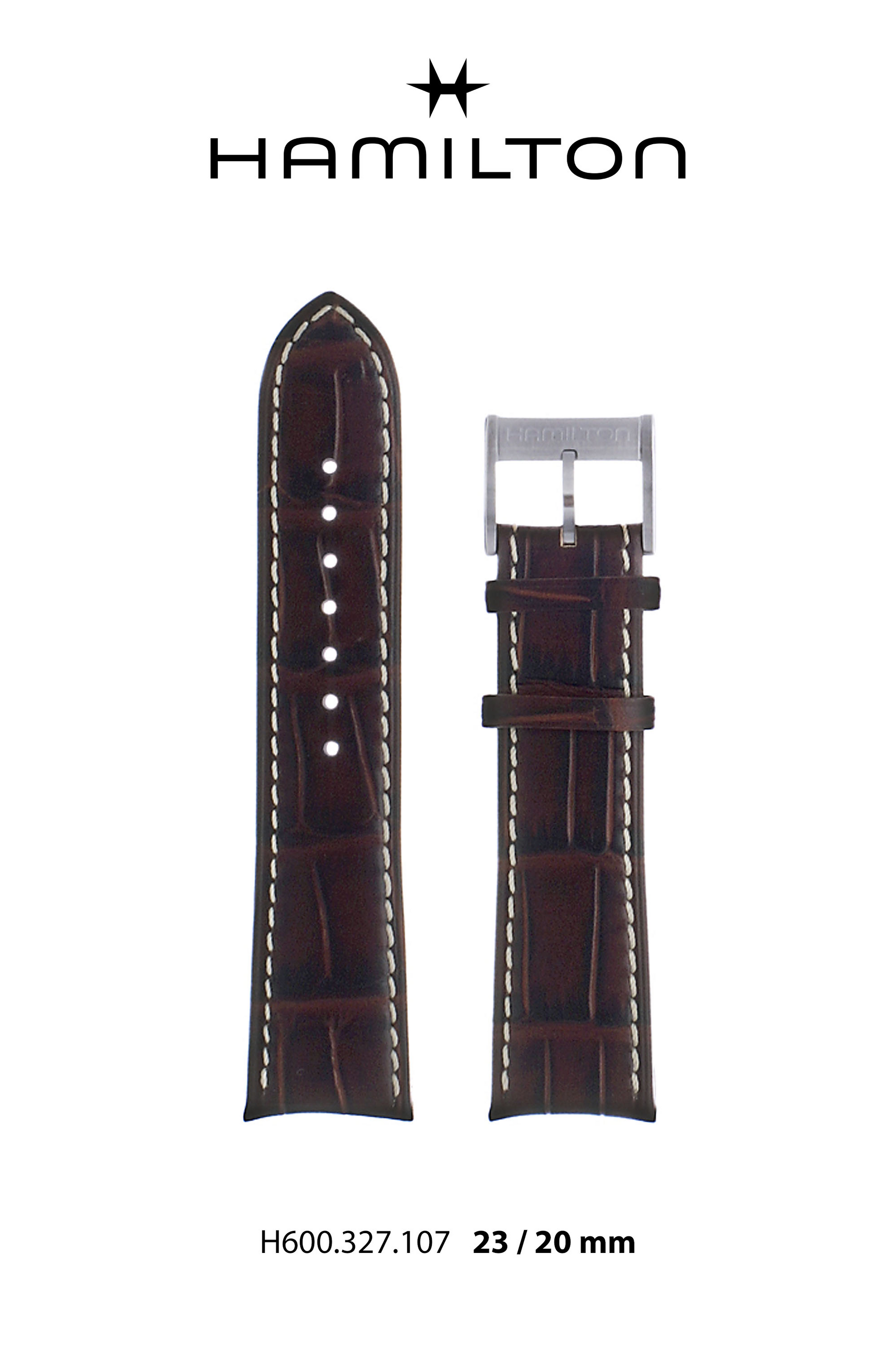Hamilton JM Viewmatic Leather-Brown Watch Strap 23-mm Ref H690.327.107 - Genuine OEM
