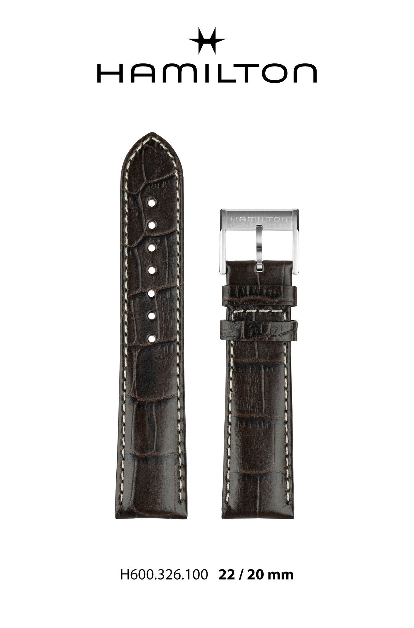 Hamilton Jazzmaster Leather-Brown Watch Strap 22-mm Ref H690.326.100 - Genuine OEM