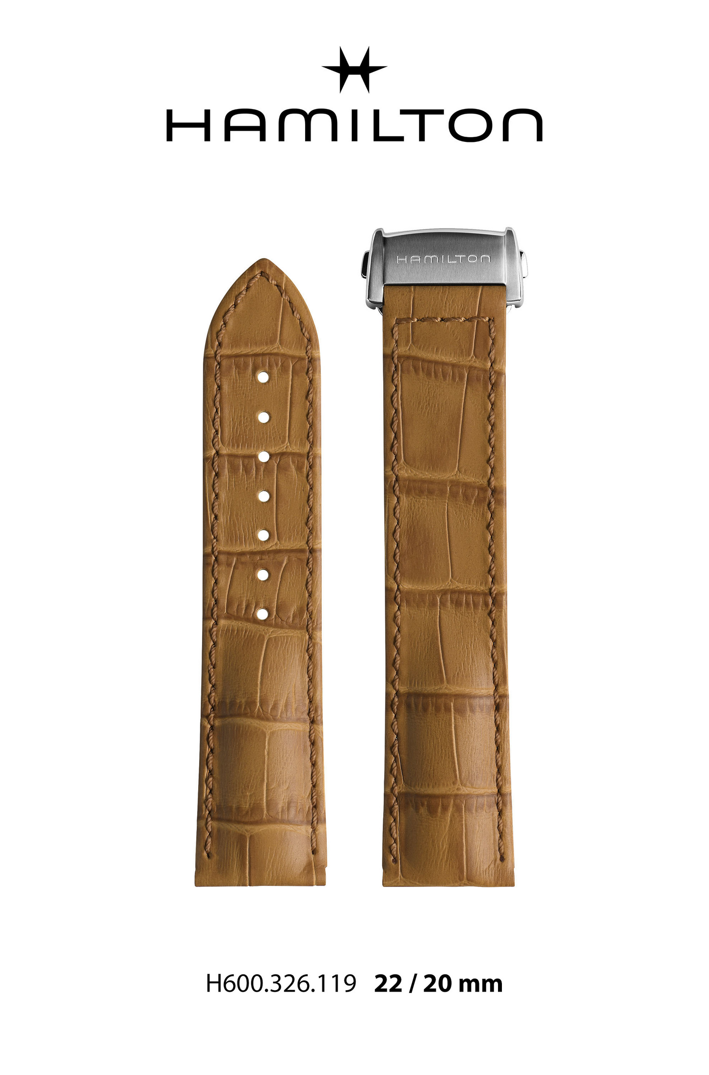Hamilton Jazzmaster Leather-Brown Watch Strap 22-mm Ref H690.326.119 - Genuine OEM