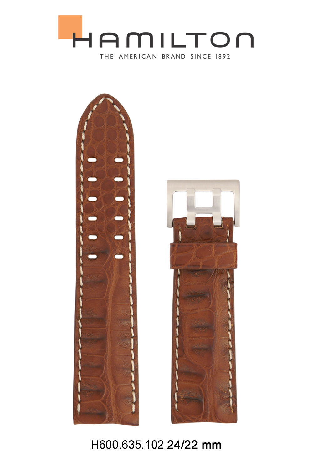 Hamilton Khaki Action Leather-Brown Watch Strap 24-mm Ref H600.635.102 - Genuine OEM
