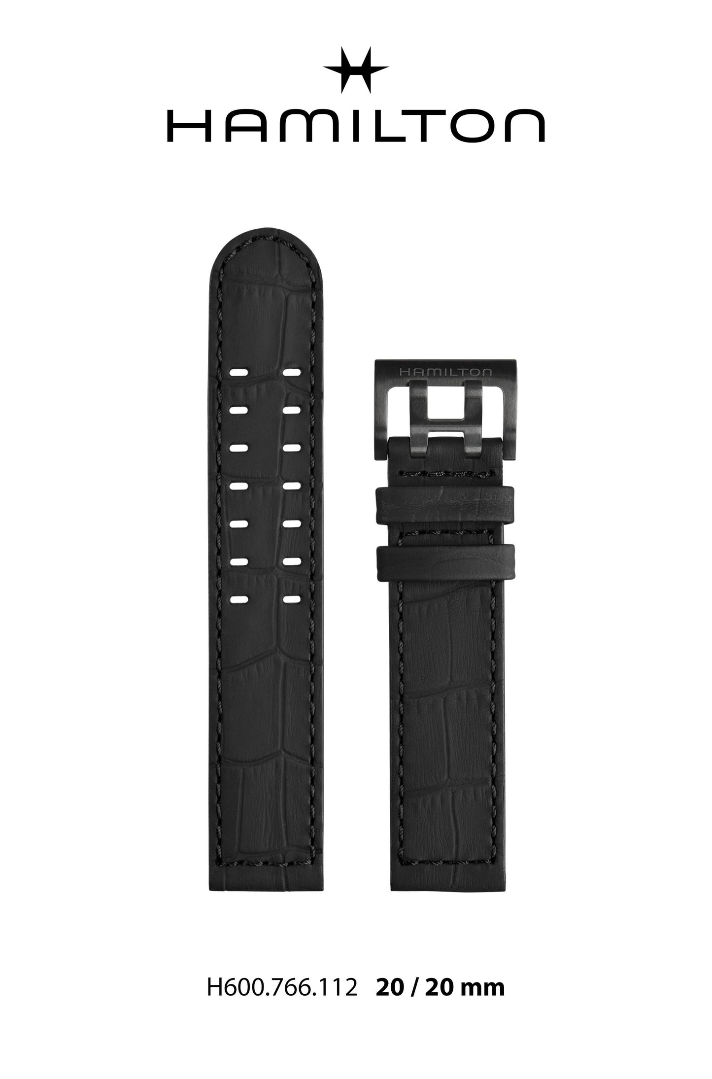Hamilton Khaki Converter Leather-Black Watch Strap 20-mm Ref H690.766.112 - Genuine OEM