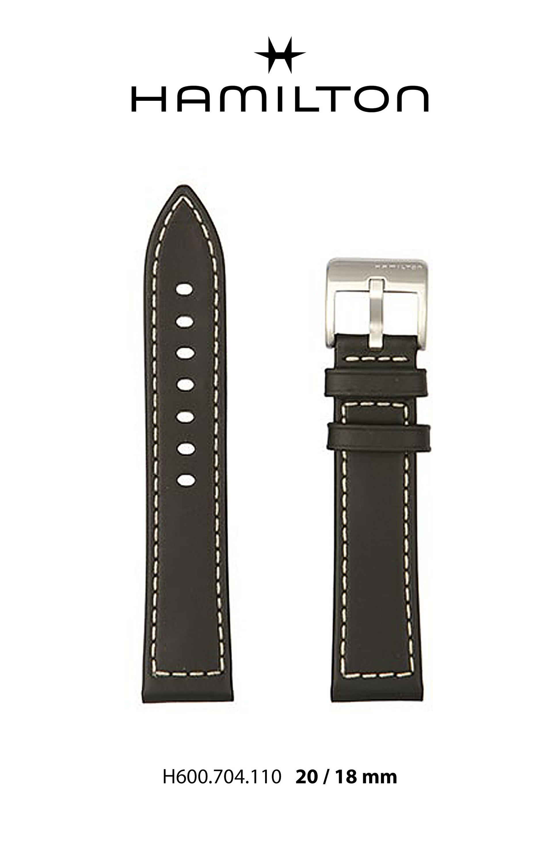 Hamilton Khaki Field Leather-Black Watch Strap 20-mm Ref H690.704.110 - Genuine OEM