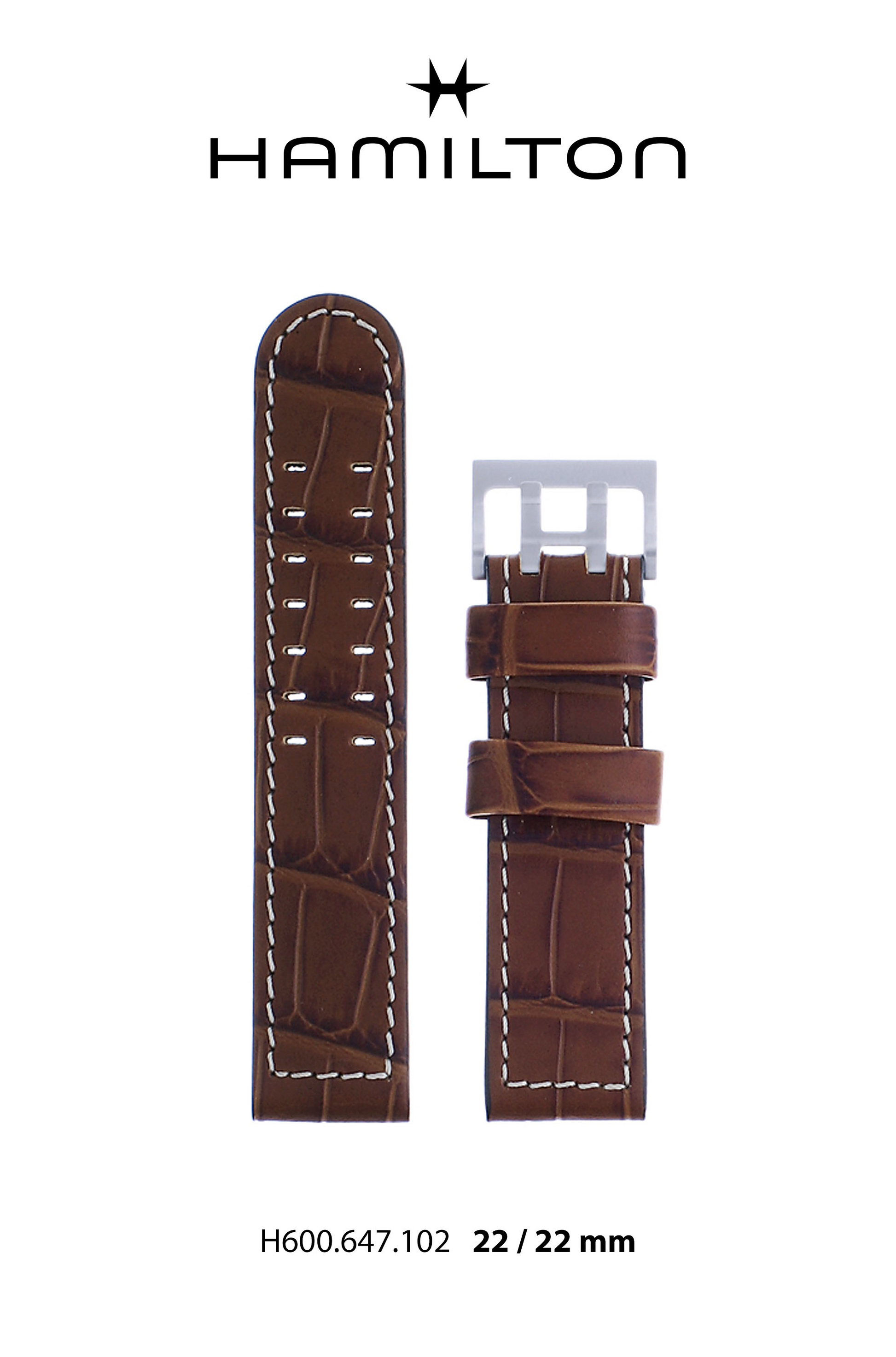 Hamilton Khaki Pilot Leather-Brown Watch Strap 22-mm Ref H690.647.102 - Genuine OEM