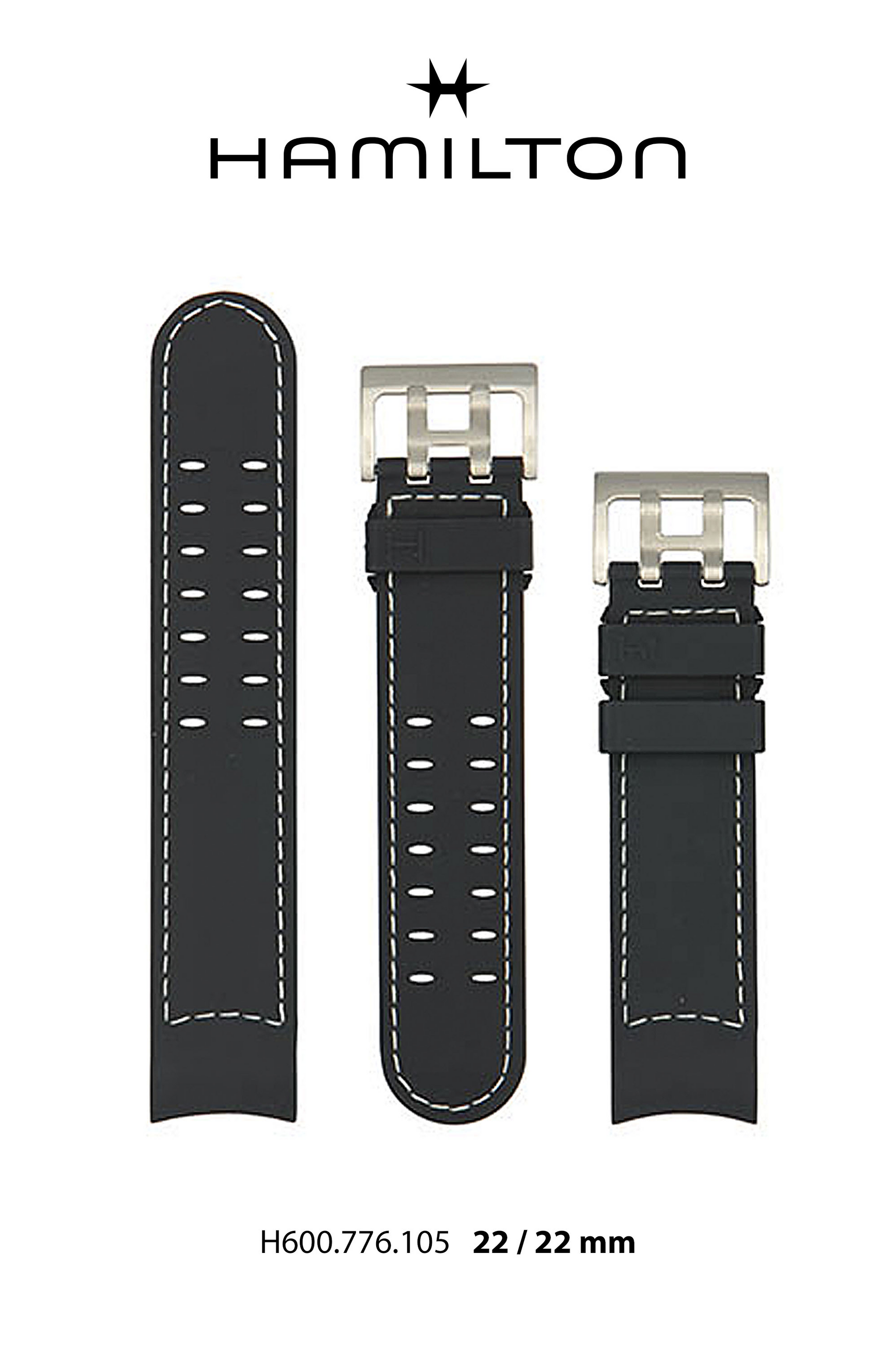 Hamilton Khaki Regatta Rubber Watch Strap 22-mm Ref H691.776.105 - Genuine OEM