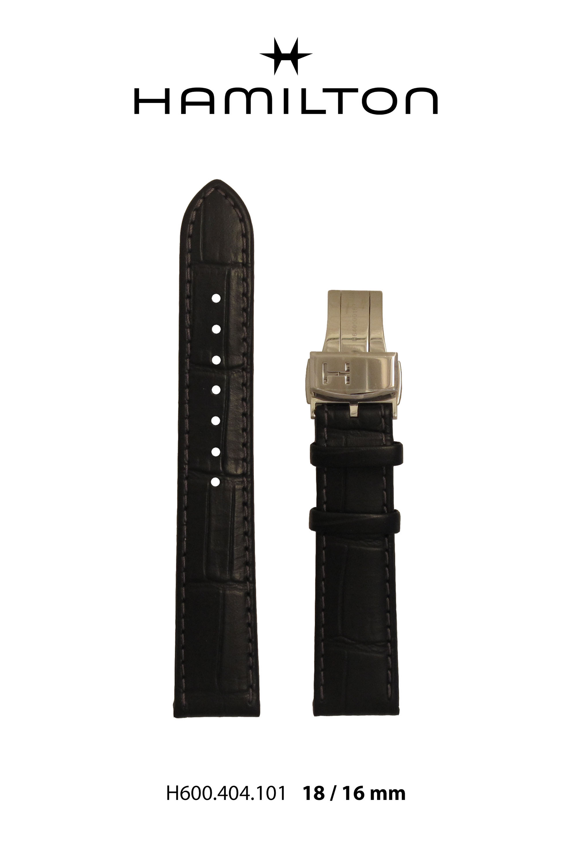 Hamilton RailRoad Leather-Black Watch Strap 18-mm Ref H690.404.101 - Genuine OEM