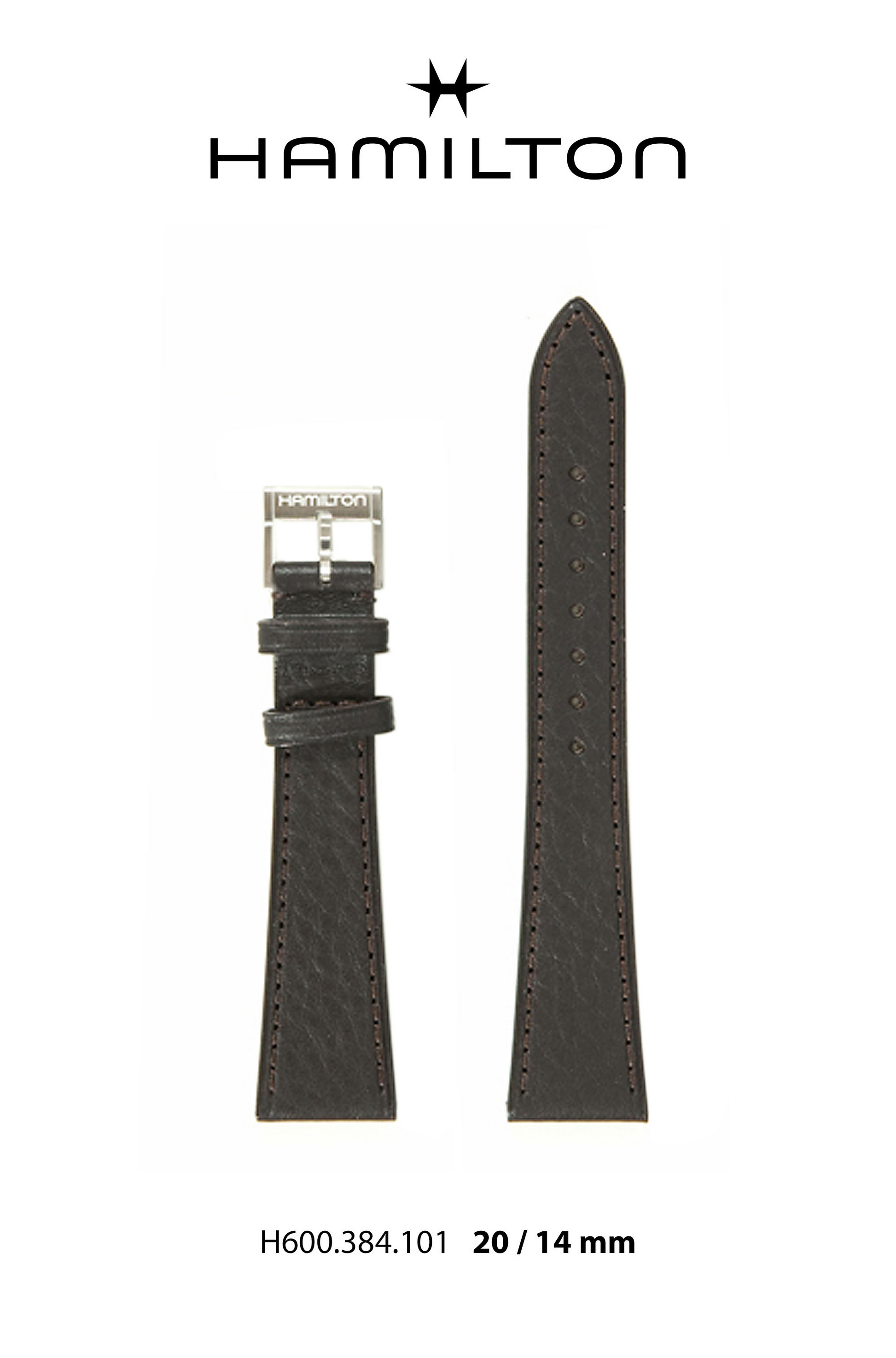 Hamilton Thinomatic Leather-Brown Watch Strap 20-mm Ref H690.384.101 - Genuine OEM