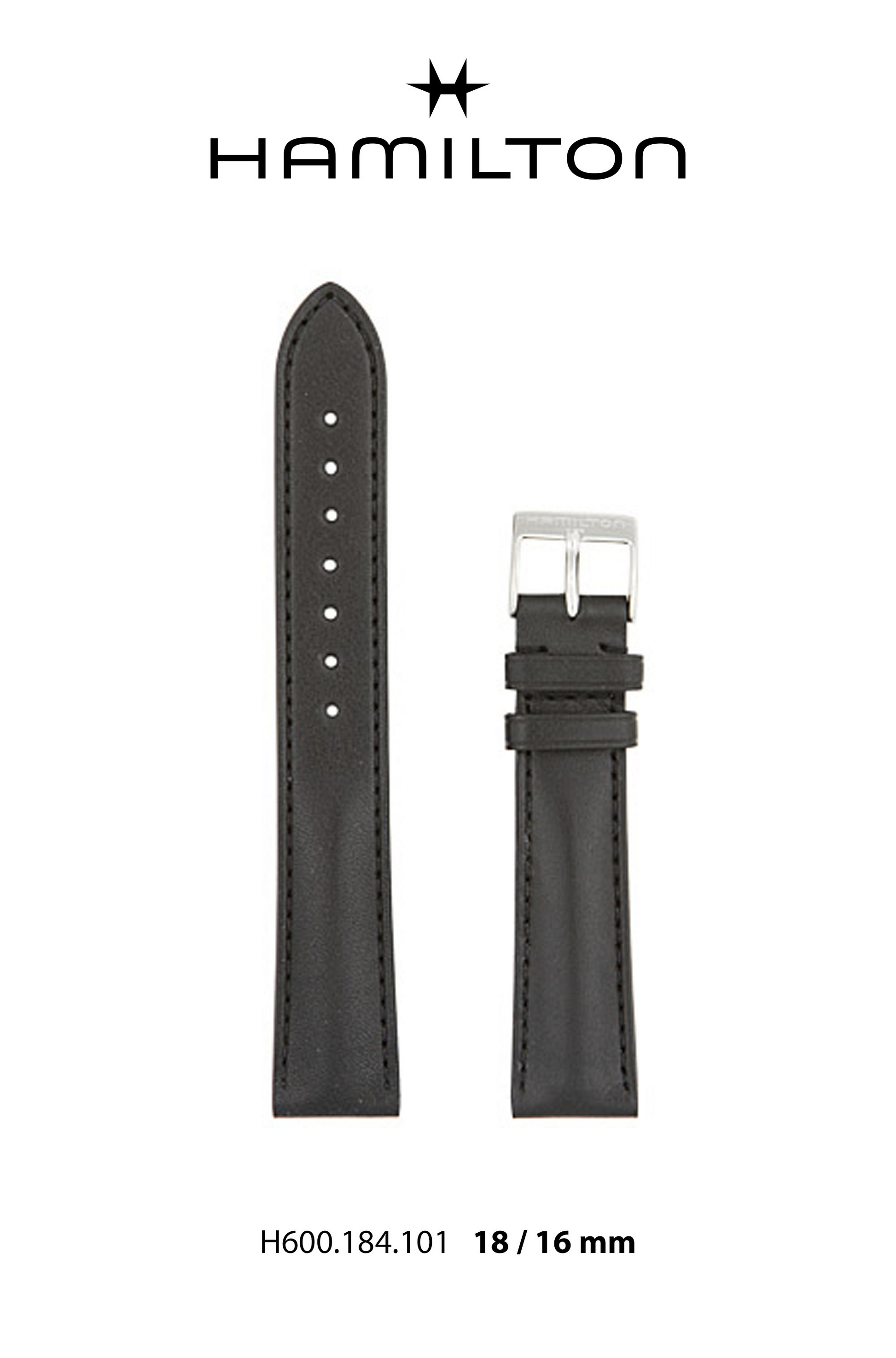 Hamilton Watch L Linwood Leather- Black Watch Strap 18/16mm Ref H690.184.101- Genuine OEM