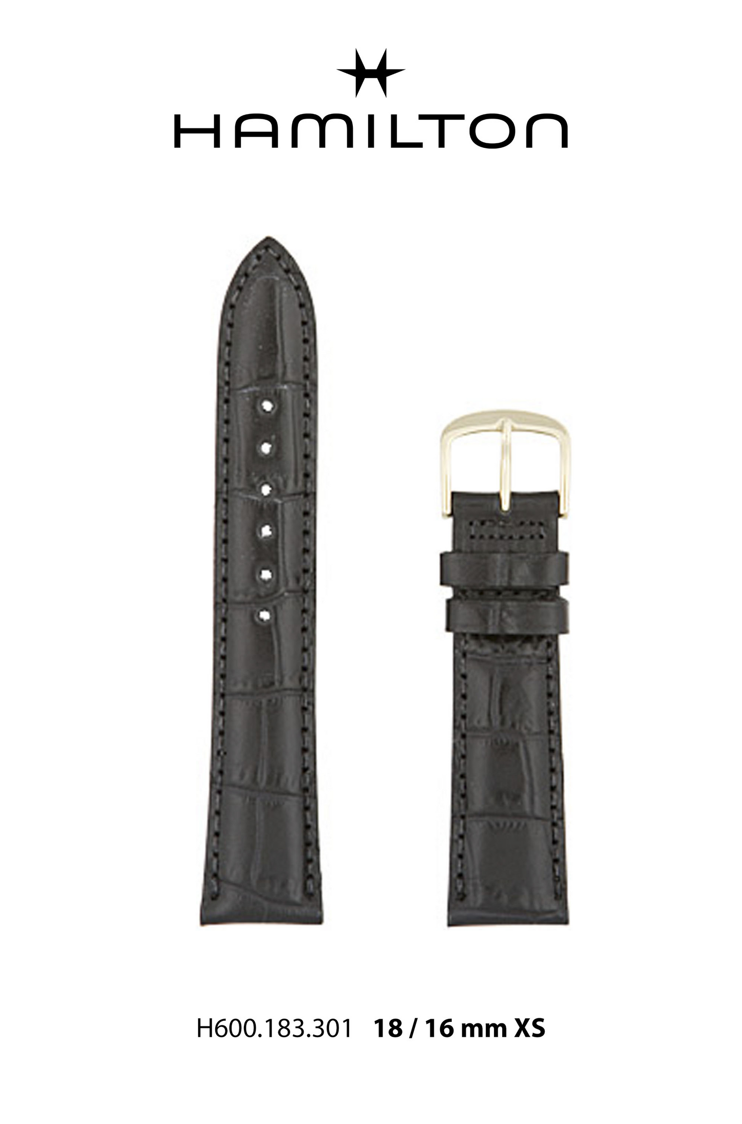 Hamilton Watch M Linwood Leather- Black Watch Strap 18/16mm Ref H690.183.301- Genuine OEM