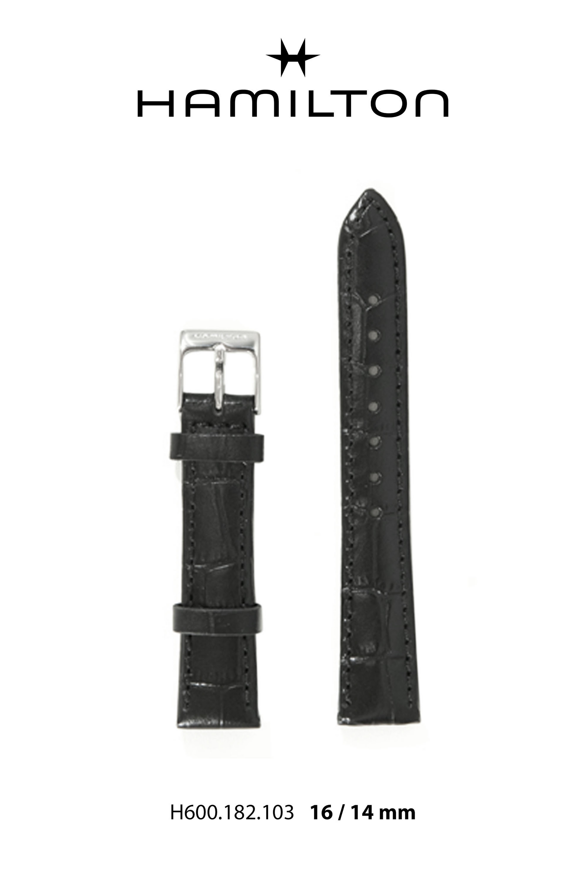 Hamilton Watch S Linwood Leather- Black Watch Strap 16/14mm Ref H690.182.103- Genuine OEM