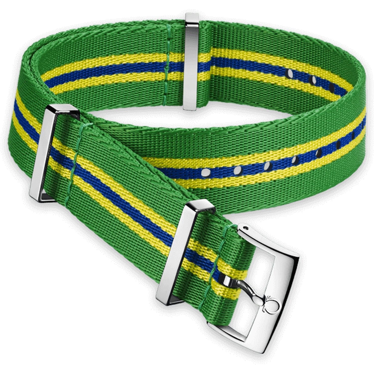 OMEGA Nylon Green/Yellow/Blue Strap 20MM Standard Buckle Ref 031CWZ010678, 7613304233499 – Genuine OEM