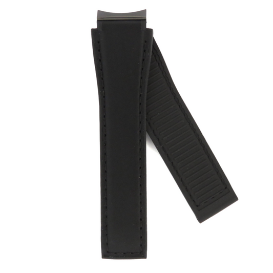 TAG Heuer FT6117 WBG1313 Carrera Black Rubber/Black Calfskin Strap 18.5mm - Genuine OEM