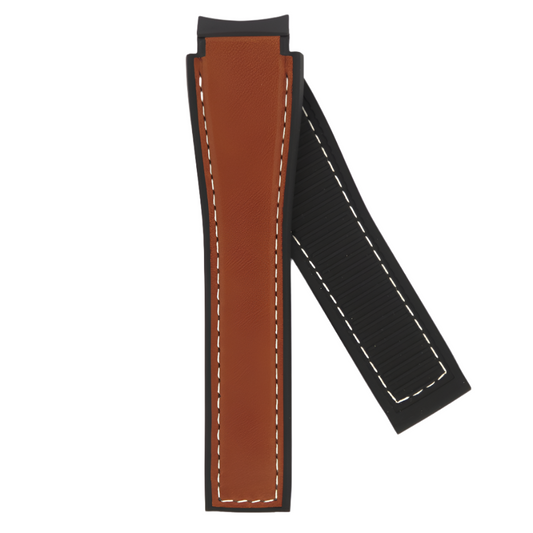 TAG Heuer FT6124 CAR2090 Carrera Black Rubber/Brown Calfskin Strap 21mm - Genuine OEM