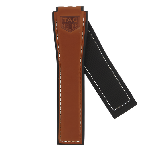 TAG Heuer FT6125 CAR2A5C Carrera Black Rubber/Chestnut Calfskin Strap 22mm - Genuine OEM