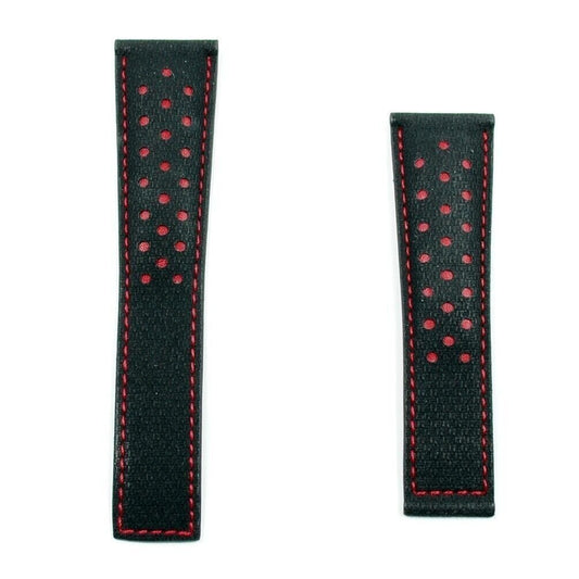 TAG Heuer Monaco CAW2110 FC6254 Black and Red Leather Calfskin Strap 22mm - Genuine OEM