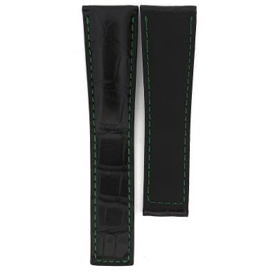 TAG Heuer Carrera CAW2116 FC6271 Black with Green stitching Alligator Leather Strap 22mm - Genuine OEM