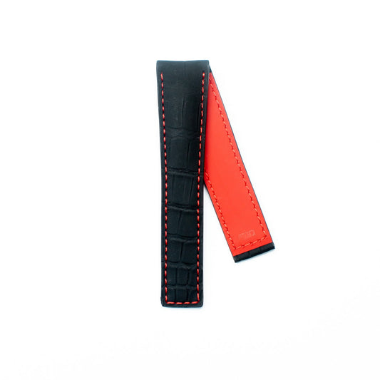 TAG Heuer Carrera CV7A15 FC6287 Black with Red stitching Alligator Leather Strap 22mm - Genuine OEM