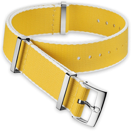 OMEGA NATO Polyamid Yellow Strap White-Bordered 20mm Ref 031CWZ010706, 7613304233864 – Genuine OEM